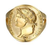 BOBIJOO Jewelry - Bague Chevalière Napoléon 1er Pièce cintrée Homme Femme Acier Inoxydable Or Doré Plaqué - 68 (12 US)