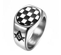 BOBIJOO Jewelry - Bague Chevalière Pavé Mosaïque Rond Symboles Equerre Compas G Acacia Argenté - 63 (10 US)