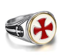 BOBIJOO Jewelry - Bague Chevalière Templier Homme Acier Inoxydable Argent Email Or Croix Rouge épée 16mm - 68 (12 US)