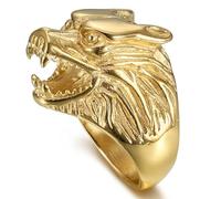 BOBIJOO Jewelry - Bague Chevalière Tête de Loup Bijou Homme Acier Inoxydable Or Doré Plaqué - 63 (10 US)
