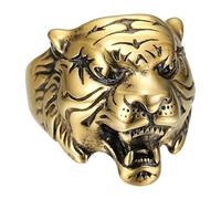 BOBIJOO Jewelry - Bague Chevalière Tête de Tigre Dorée Noire Vintage Acier 316 Plaqué Or Homme - 60 (9 US)