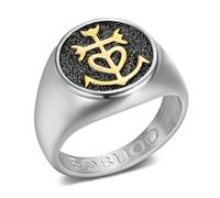 BOBIJOO Jewelry - Bague Croix de Camargue en Acier Inoxydable - Dorée et Noire, Chevalière Élégante - 53 (6 US)