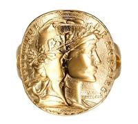 BOBIJOO Jewelry - Bague Femme Chevalière Cintrée Marianne Pièce 20 Francs Louis Napoléon Or Doré Plaqué - 48 (4 US)
