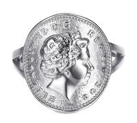 BOBIJOO Jewelry - Bague Femme Cintrée Pièce One 1 Penny Elizabeth II Acier Inoxydable 316L Argenté - 50 (5 US)