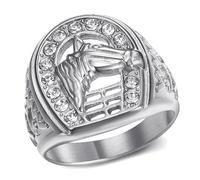 BOBIJOO Jewelry - Bague Fer à Cheval Tête Chevalière Elvis Camargue Gitan Acier Inoxydable Argenté - 63 (10 US)