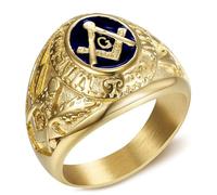BOBIJOO Jewelry - Bague Franc-Maçon Chevalière Acier Inoxydable Or Doré Bleu Symbole maçonnique - 56 (7 US)