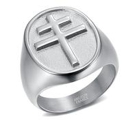 BOBIJOO Jewelry - Bague Homme Chevalière Croix de Lorraine Anjou Patriarcale Acier Inoxydable Argent - 71 (13 US)
