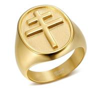 BOBIJOO Jewelry - Bague Homme Chevalière Croix de Lorraine Anjou Patriarcale Acier Inoxydable Or - 73 (14 US)