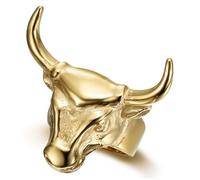 BOBIJOO Jewelry - Bague Homme Chevalière Tête de Taureau Acier Inoxydable Or Doré Plaqué - 68 (12 US)