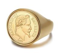 BOBIJOO Jewelry - Bague Napoléon Classique Ronde Chevalière Homme Acier Inoxydable Or Doré Plaqué - 56 (7 US)