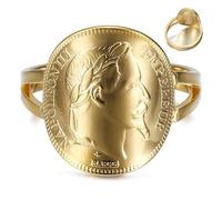 BOBIJOO Jewelry - Bague Napoléon III pièce 20 Francs Réplique cintré Acier Inoxydable Plaqué Doré Or - 68 (12 US)