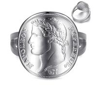 BOBIJOO Jewelry - Bague réplique Pièce 20 FR Napoléon 1er tête laurée 1812 Acier Inoxydable Argent - 56 (7 US)
