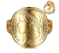 BOBIJOO Jewelry - Bague réplique Pièce 20 FR Napoléon 1er tête laurée 1812 Acier Inoxydable Or - 58 (8 US)
