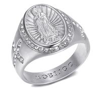BOBIJOO Jewelry - Bague Vierge Marie Saint Sara Chevalière Homme Femme Croix Acier Inoxydable Argent - 75 (15 US)