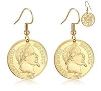 BOBIJOO JEWELRY - Boucles d'oreilles Napoléon 3 Acier inoxydable Or 20 Francs