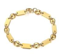 BOBIJOO Jewelry - Bracelet Grain de café et Maille Plate Baptiste Acier Inoxydable Doré Or - Doré 7mm