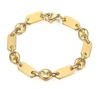 BOBIJOO Jewelry - Bracelet Grain de café et Maille Plate Baptiste Acier Inoxydable Doré Or - Doré 9mm