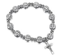BOBIJOO Jewelry - Bracelet Saint Benoît Médaille Croix Christ Métal argenté