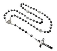 BOBIJOO Jewelry - Chapelet de Saint-Benoît Véritable Pierres Hématite Accessoire prière Protection Foi