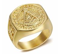 BOBIJOO Jewelry - Chevaliere Bague Acier Inox Doré Or Fin Franc-Maconnerie Homme Equerre Compas G - 60 (9 US)