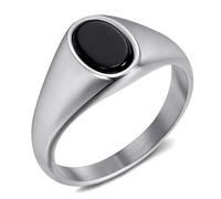 BOBIJOO Jewelry - Chevalière Bague cabochon Onyx Oval 9x6mm Acier Inoxydable argenté - 68 (12 US)