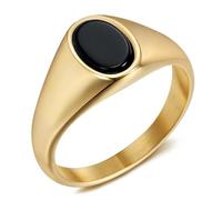 BOBIJOO Jewelry - Chevalière Bague cabochon Onyx Oval 9x6mm Acier Inoxydable doré à l'or Fin - 56 (7 US)