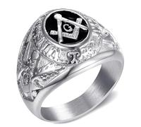 BOBIJOO Jewelry - Chevalière Bague Franc-Maçon Maître Noir Argent Acier - 71 (13 US)