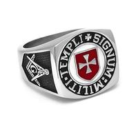 BOBIJOO Jewelry - Chevalière Bague Franc-Maçon Templier Templi Signum Militi Rouge - 66 (11 US)