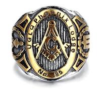 BOBIJOO Jewelry - Chevalière Bague Franc-Maçonnerie UGLQ Phoenix LOGDE 85 Acier Doré Or Fin Maître - 60 (9 US)