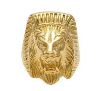 BOBIJOO Jewelry - Chevalière Bague Homme Egypte Tête de Lion Pharaon Puissance Acier Plaqué Or - 60 (9 US)