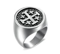 BOBIJOO Jewelry - Chevalière Bague Homme Templier Croix Potancée Ordre Jerusalem Acier 316L Argenté - 58 (8 US)