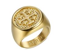 BOBIJOO Jewelry - Chevalière Bague Homme Templier Croix Potancée Ordre Jerusalem Or Plaqué PVD Acier 316L Doré - 66 (11 US)