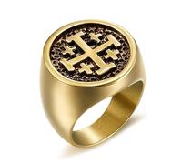 BOBIJOO Jewelry - Chevalière Croix de Jérusalem Templier Homme Acier Or Noir - 63 (10 US)