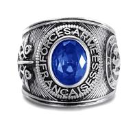 BOBIJOO Jewelry - Chevalière Universitaire Forces Armées Françaises Acier Inoxydable Argenté Noir Pierre Bleue réplique Saphir Honneur et Patrie - 66 (11 US)