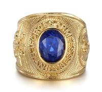 BOBIJOO Jewelry - Chevalière Universitaire Forces Armées Françaises Acier Inoxydable Doré Pierre Bleue réplique Saphir Honneur et Patrie - 58 (8 US)