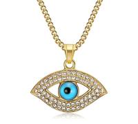 BOBIJOO Jewelry - Collier Pendentif Oeil Bleu Symbole Chance Protection Acier Inoxydable Or Doré Plaqué
