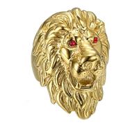 BOBIJOO Jewelry - Enorme Lourd Bague Chevalière Homme Tête de Lion Voyageur Acier Inoxydable Or Yeux Rouges Rubis - 73 (14 US)