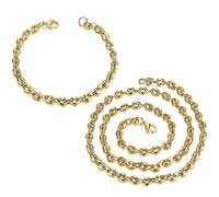 BOBIJOO Jewelry - Ensemble Chaîne + Bracelet Grain de Café Acier Or - Doré 5mm