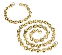 BOBIJOO Jewelry - Ensemble Chaîne + Bracelet Grain de Café Acier Or - Doré 9mm