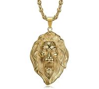 BOBIJOO Jewelry - Ensemble Gros Médaillon Pendentif Collier Tête de Lion et Chaîne Grain de café Acier Inoxydable Or
