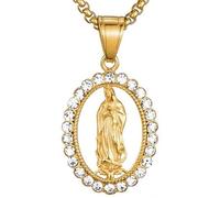 BOBIJOO Jewelry - Grand Pendentif Collier Vierge Marie Priante Oval Faux Diamants Acier Inoxydable Plaqué Doré Or