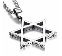 BOBIJOO Jewelry - Grand Pendentif Croix Etoile de David Sion Acier Argenté Décoré Sceau de Salomon Chaîne