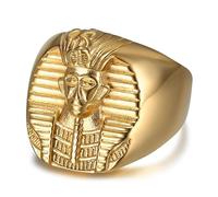 BOBIJOO Jewelry - Grosse Bague chevalière Pharaon ramsès II Egypte Acier Inoxydable Or Doré Plaqué - 60 (9 US)