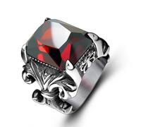 BOBIJOO Jewelry - Grosse Chevalière Bague Pierre Rouge Roi Fleur de Lys Sertie Solide Acier Inoxydable - 66 (11 US)