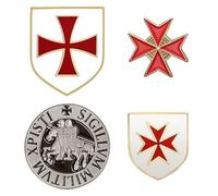 BOBIJOO Jewelry - Lot de 4 pin's épinglettes Templier Blasons, Sceau, Croix de Malte
