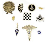 BOBIJOO Jewelry - Lot Ensemble 10 Pin's Franc-Maçonnerie Colonnes Pavé Mosaïque Acacia Noeud Equerre Compas Myosotis G