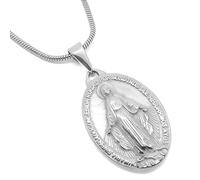 BOBIJOO Jewelry - Médaille Pendentif Vierge Marie Miraculeuse Acier Argenté Communion + Chaîne