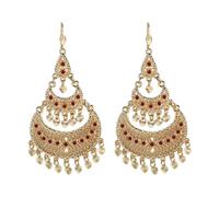 BOBIJOO Jewelry - Modèle Flamenco Boucles d'oreilles Gitane Savoyardes Longues Pendantes Femme Plaqué Doré Or - (couleur) Rouge