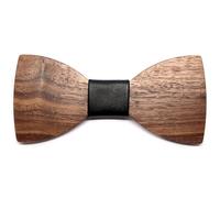 BOBIJOO Jewelry - Noeud Papillon Bois Modèle au Choix Chic Charme - Foncé/Cuir noir