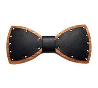 BOBIJOO Jewelry - Noeud Papillon Soirée Bois Cuir Noir Biker SM - N01